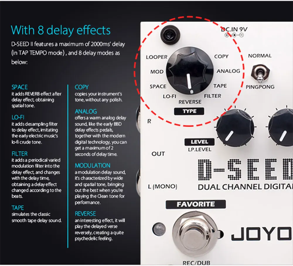 S90300b4f66f14b90a034840a26e3065a2 JOYO D-SEED II Delay Effect Guitar Pedal LOOPER Function Stereo Effects Dual Channel 8 Delay Modes Multi-effects Pedal