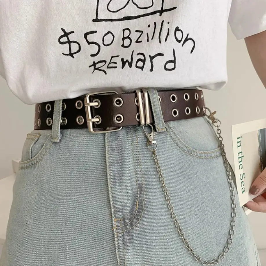 1 Pcs Women Punk Chain Fashion Belt Adjustable Double/Single Row Hole Eyelet Waistband With Decorative Belts
