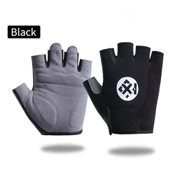 Padded Half Finger Anti - Slip Cycling Gloves - Breathable and Shock - Absorbing Design for Enhanced Comfort (Black)