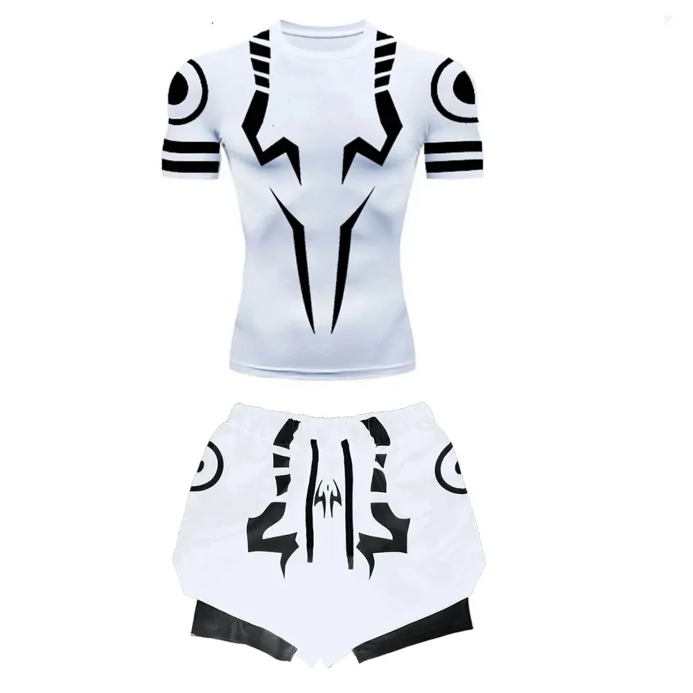Men's Compression Set Anime Jujutsu Kaisen Printed Summer Gym Compression Shirts+Workout Shorts Breathable Quick Dry Sports Set sports suit sports set tracksuit set outdoor suit set shirt and shorts set hawaiian shirt and shorts set
