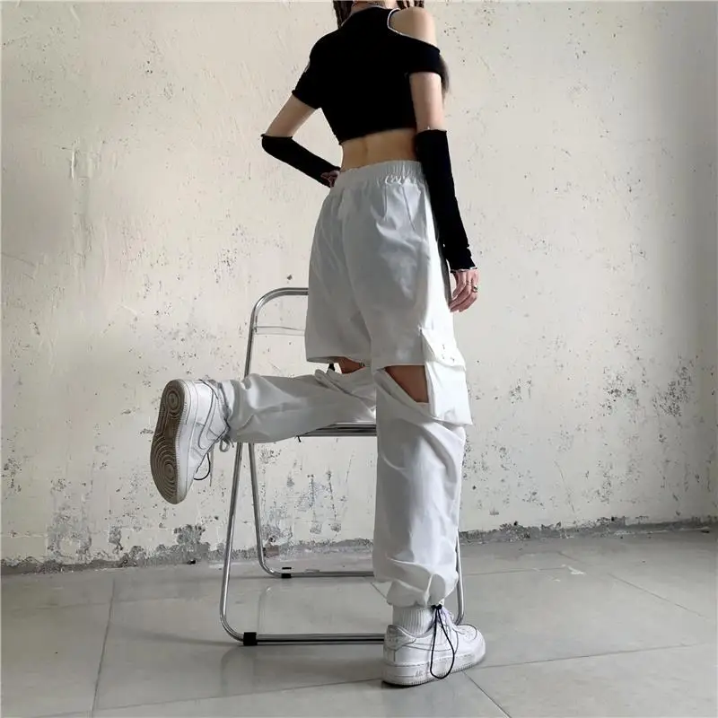 Casual Pants Women Cargo Korean Style Solid Spring Young Ladies Elastic Waist Popular Street Wear  Simple Ins Cozy Cool