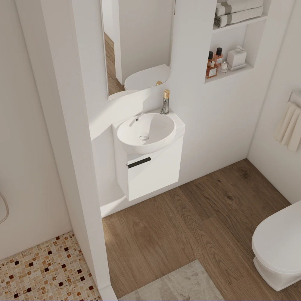 Floating Bathroom Vanity with Sink Modern Cabinet Small Wall Mounted Bathroom Vanitiy with Soft-Close Door White 3