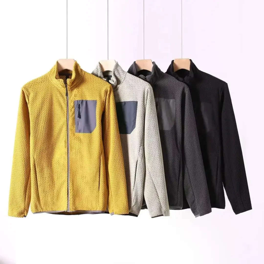 Outdoor Hiking Series ex Fce Jaet Stand Collar Wave Pattern Warm Faionable Zipper Closure Long Sve Youth Spring...