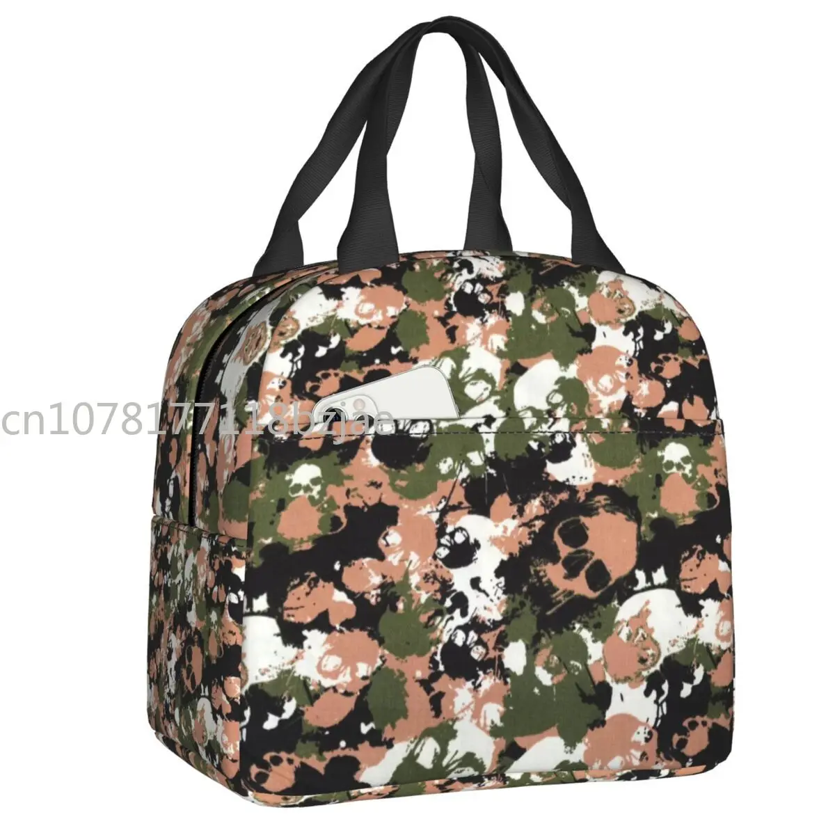 

Great Camouflage Skull Design Insulated Lunch Tote Bag for Women Camo Resuable Thermal Cooler Food Lunch Box School