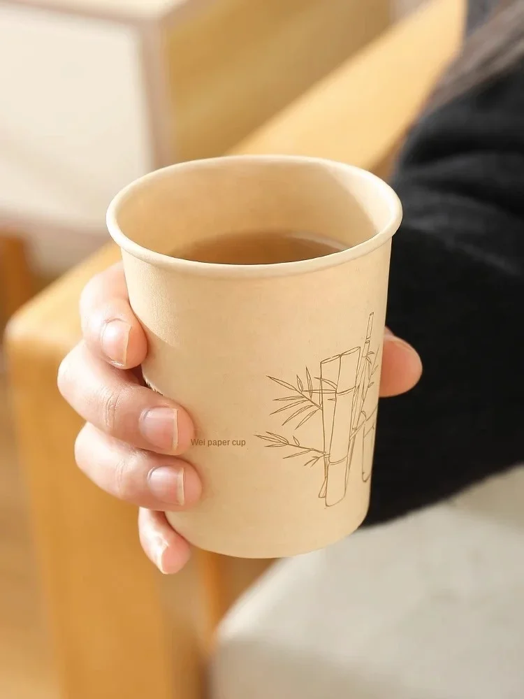 Disposable Paper Cups Vanzlife Bamboo Fiber Paper Cups Eco-Friendly Office Disposable Tea Coffee Thickened Milk Tea Cups For Business Use