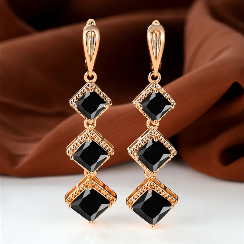 Elegant Rose Gold Birthstone Dangle Earrings with Blue Zircon Stone