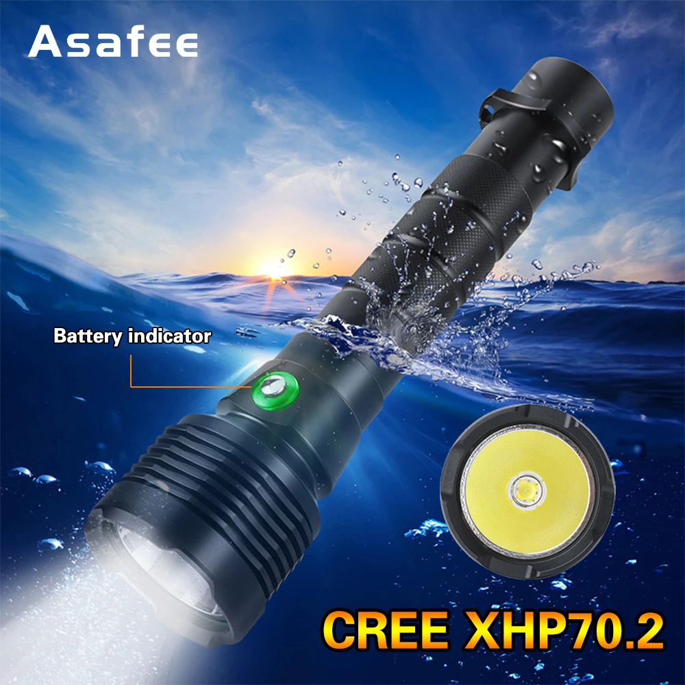 

Asafee M53 60M Underwater XHP70.2 Powerful LED Diving Flashlight Super Brightest 30W Torch IPX8 Waterproof Dive Lamp Lantern