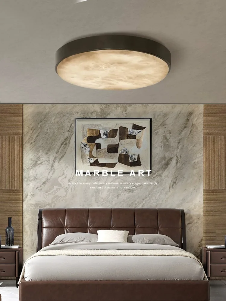 2024 Modern All Copper Ceiling Lamp Real Natural Marble Light Fixture Luxury Black Gold Home Decor Bedroom Lampara De Techo