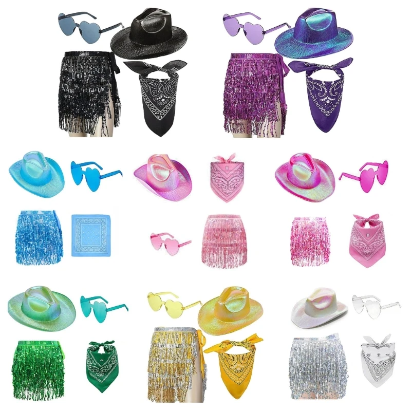 

Female Cowboy Hats Sunglasses Scarf Waist Belt Theme Party Costume Stage Outfit drop shipping