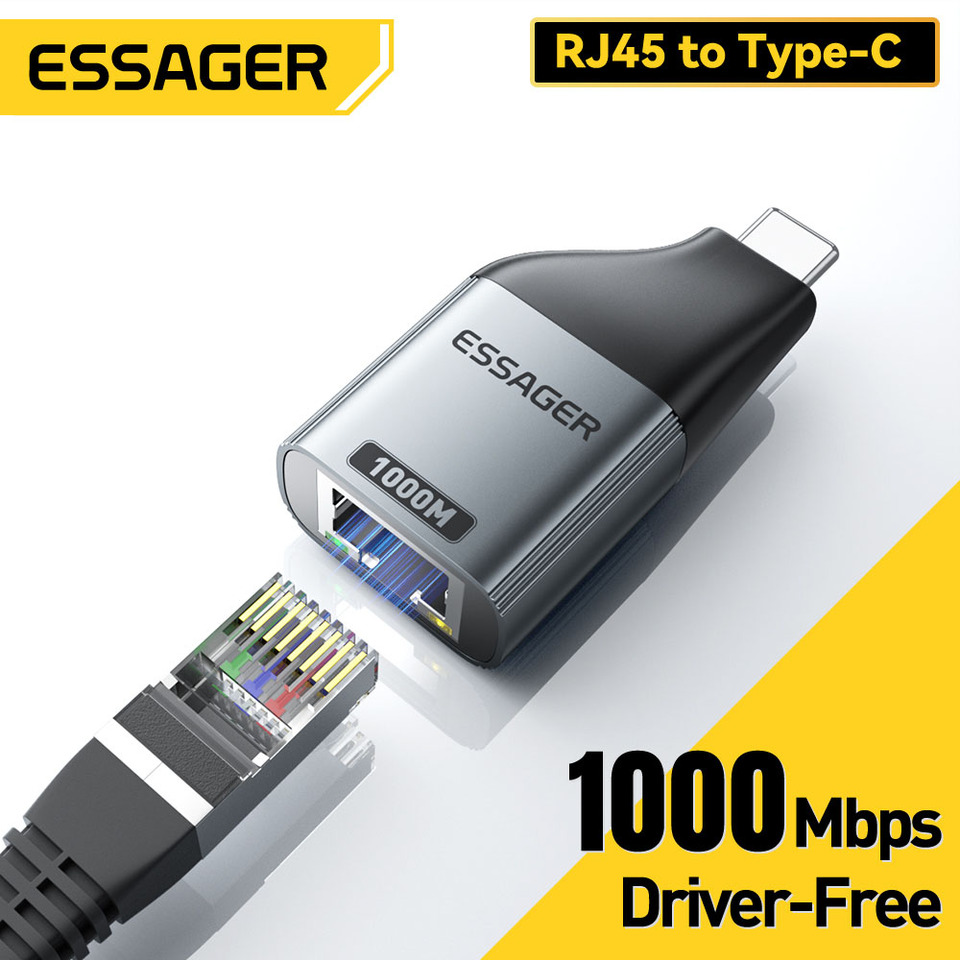 Essager Type C To Network Ethernet Adapter 1000Mbps RJ45 To Type C Connector For Desktop Computer Laptop Switch Gigabit adapters