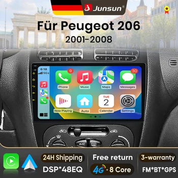Radio para Auto Junsun de 9 Pulgadas con Android 15 para Peugeot 206 206CC 206SW 2000-2008, Inalámbrico para Apple CarPlay, Pantalla IPS, Reproductor Multimedia Estéreo, Sistema Inteligente para Auto, Unidad Principal Autoradio 2 Din, Navegación GPS, BT, 4G, WIFI, FM, AM, DSP, RDS, SWC, DAB+ 1