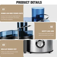 Extracteur de jus centrifuge, pour fruits et légumes entiers, 400W, bouche large de 65 mm, 2 vitesses, facile à nettoyer et à utiliser, design compact et anti-goutte. 6