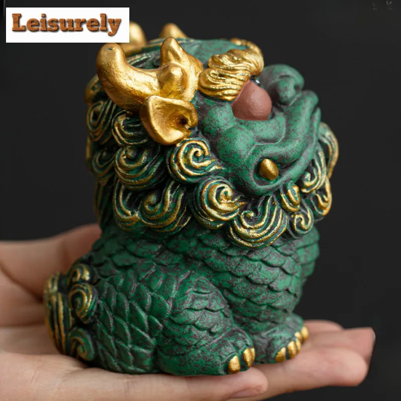 Colour Gold Bluestone Fire Kylin Incense Holder Incense Smoke Waterfall Incense Burners Consecrate Censer Tea Items Ornaments