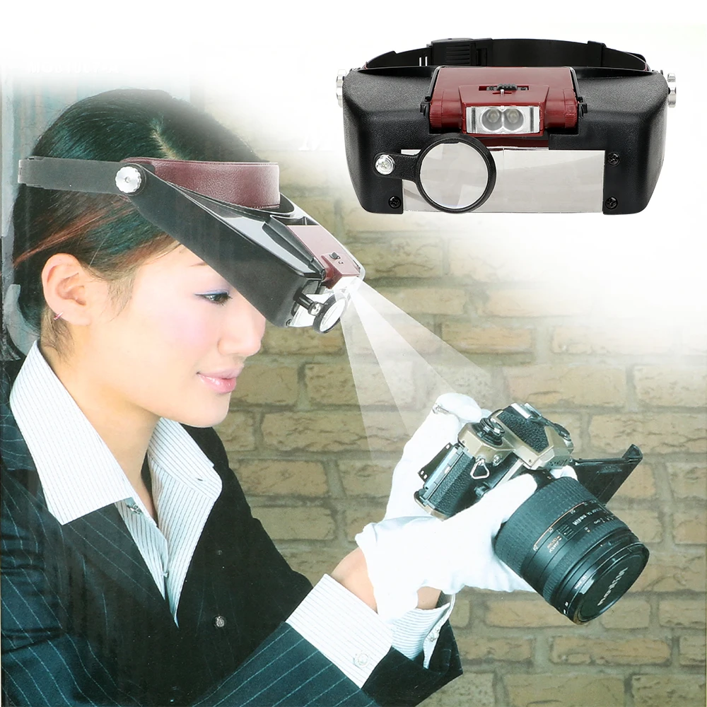 LED Magnifier,Hands Free Headband Magnifying Glasses with 2  Led,Professional Jeweler Loupe