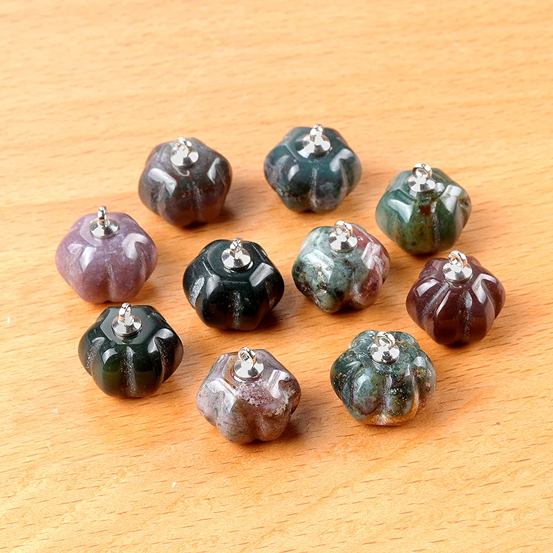 2 Teile/los 10x13mm Natürliche Rose Quarz Achat Stein Mini Kürbis Anhänger Charms für Schmuck Machen DIY Halskette ohrringe Halloween – Detail 19