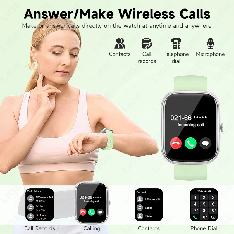 LIGE reloj mujer Smart Watch Answer Make Call Message Sport Calories Watches Health Monitor Weather Forecast Clock For Men Women