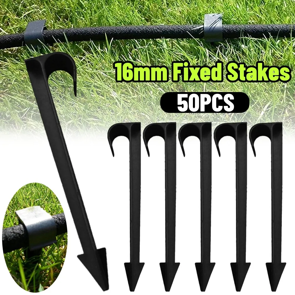 Garden Staples 50Pcs J Hose Holder Micro Irrigation Garden Irrigation Hose Anchors 16mm Fixed Stakes Tubing Holder Pipe Stems Drip