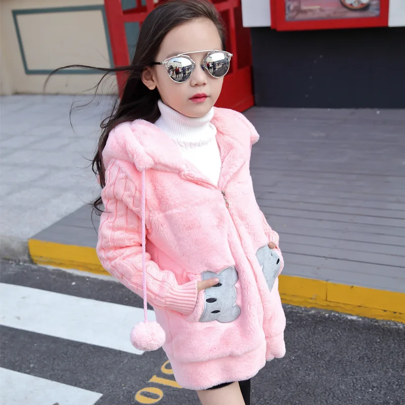 Autumn Winter Girls Jacket Rabbit Bear Keep Warm Little Princess Plush Jacket Hooded Zipper Sweater 3-12 Years Kids Clothes children jackets,girls coat