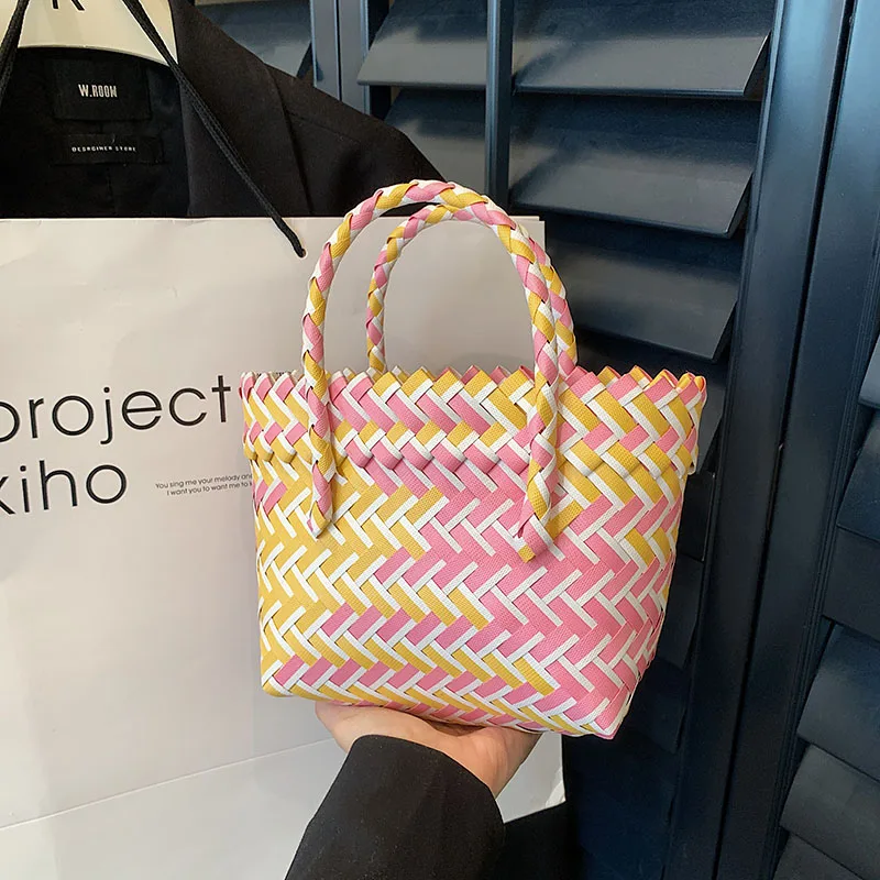 Fashion Color Block Bow Weave Handbag