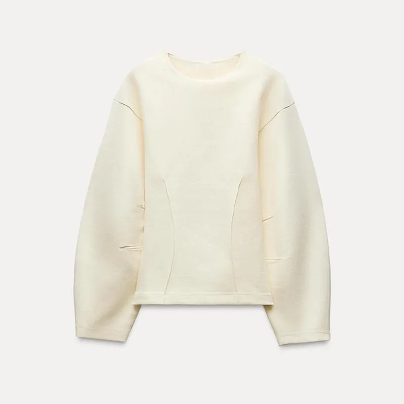 Casual Women's 2-piece Solid Pants Sets Long Sleeve O-neck Sweatshirts Wide Leg Pleated Trousers Autumn Lady Lazy Tracksuit