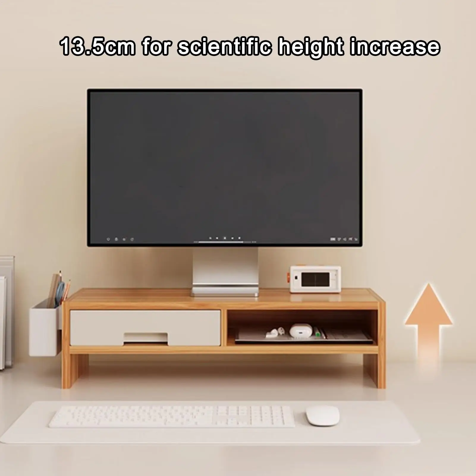 Supporto per monitor da scrivania Riser Doppio cassetto Organizzatore ergonomico Riser per monitor da scrivania per computer per amici di famiglia Uffici domestici per interni - immagine 6