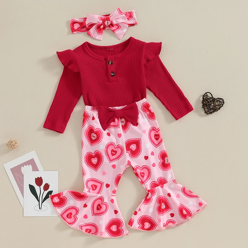 Newborn baby girls valentines day outfit long sleeve romper heart print