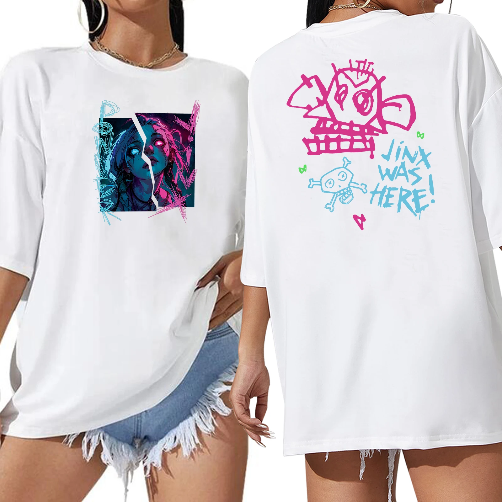 Arcane Broken Jinx Graffiti Art Extra Large T-shirt O-Neck Short Sleeve Fashion Oversize Shirts 2