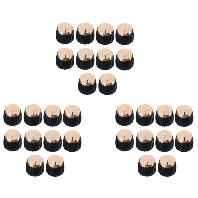 30Pcs Guitar AMP Amplifier Knobs Push On Black+Gold Cap For Marshall
