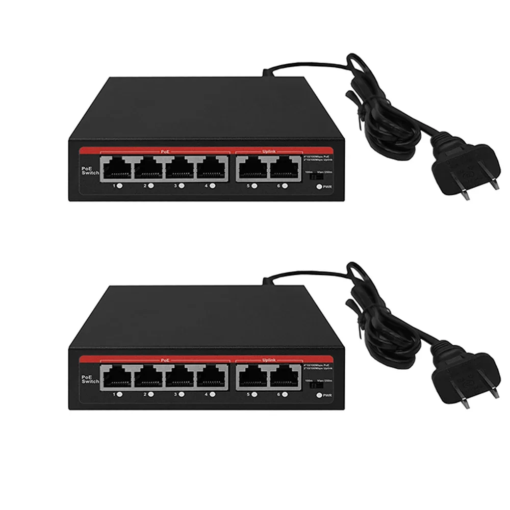 EWIND 6포트 PoE 10/100Mbps AI 스마트 이더넷 스위치, 2개의 업링크 RJ45 포트 포함, IP 카메라 및 무선 AP에 이상적