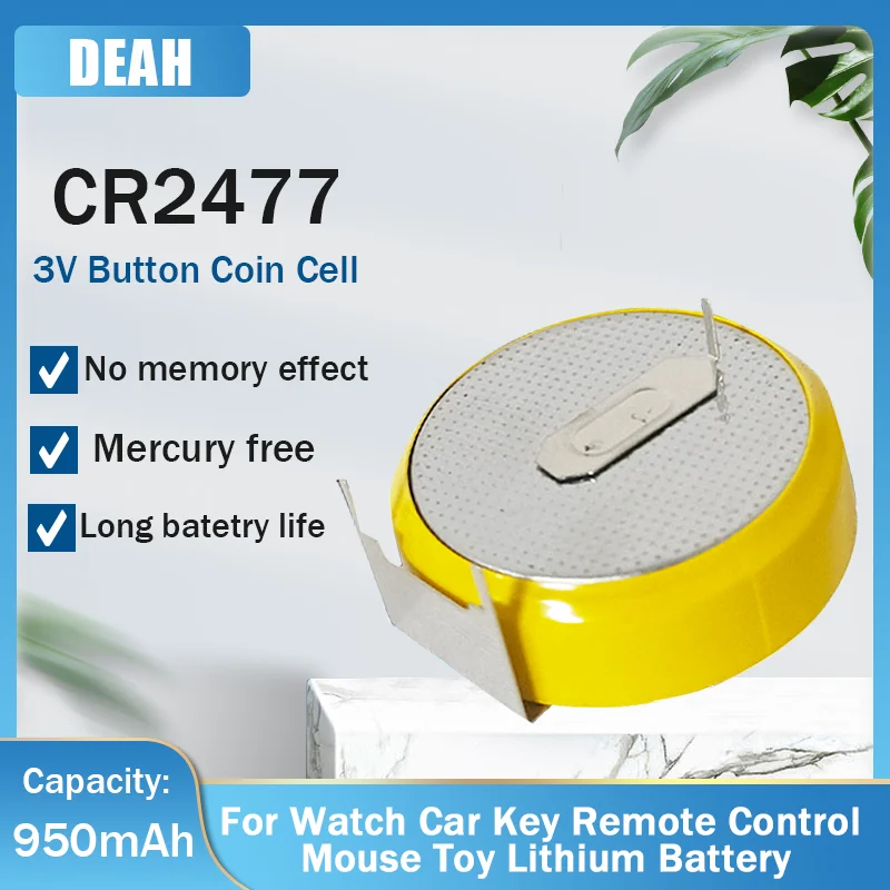 1-5PCS CR2477 CR 2477 CR2477 950mAh 3V Lithium Batteries With 3 Feet  Welding Solder Pins For Watch Clock LM2477 Button Coin Cell
