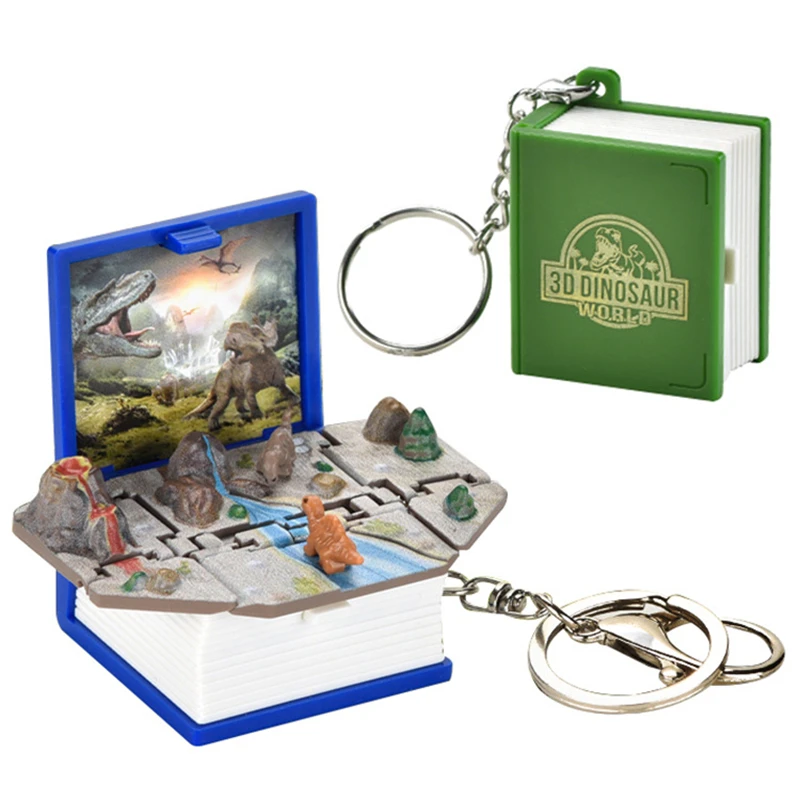 Creative Foldable Magic Book Keychain Handheld Game Pop Up Toys Hidden 3D Dinosaur World Popping Out Box Jack-in-The-Box