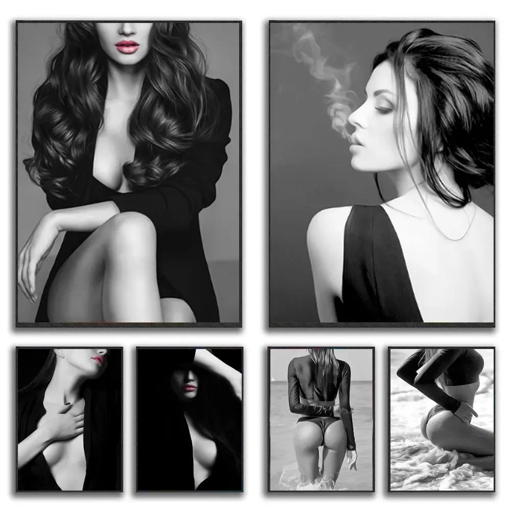 

Модный постер с изображением девушки, привлекательная красивая женщина, красная губа, фотография на стену в современном стиле для домашнего декора комнаты