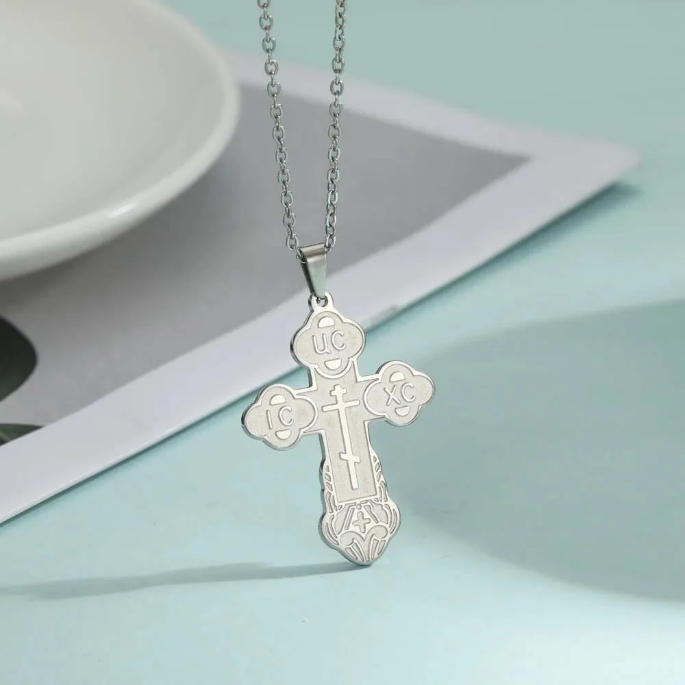Stainless Steel Greek Orthodox Crucifix Necklace Stainless Steel