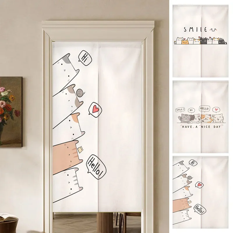 Kawaii Cat Door Curtain Japanese Entrance Hanging Half-Curtains Drape Living Room Supplies Bedroom Partition Home Decor 커튼 파티션 2