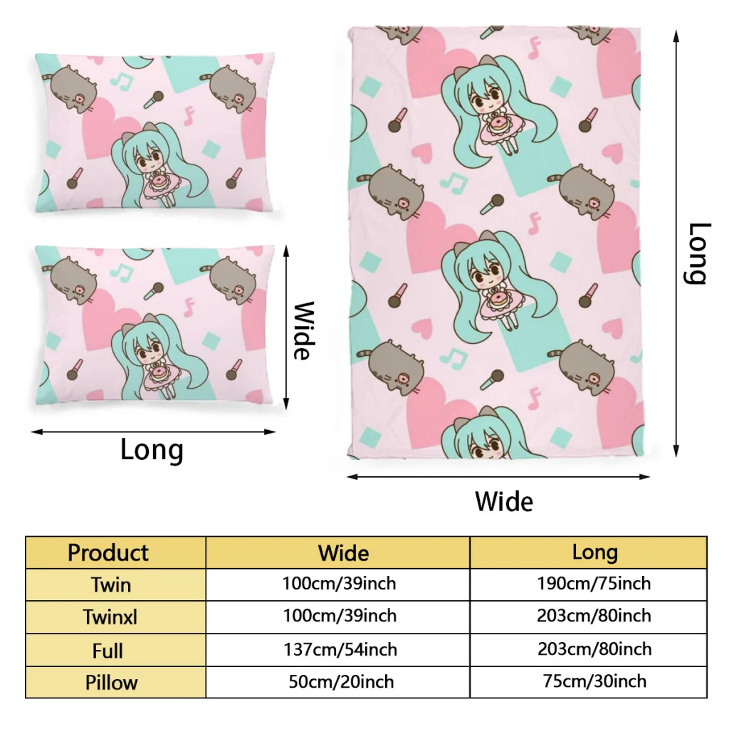 Hatsune Miku Bed Sheets Set Comforter Quilt Cover Duvets Single Bedding 5