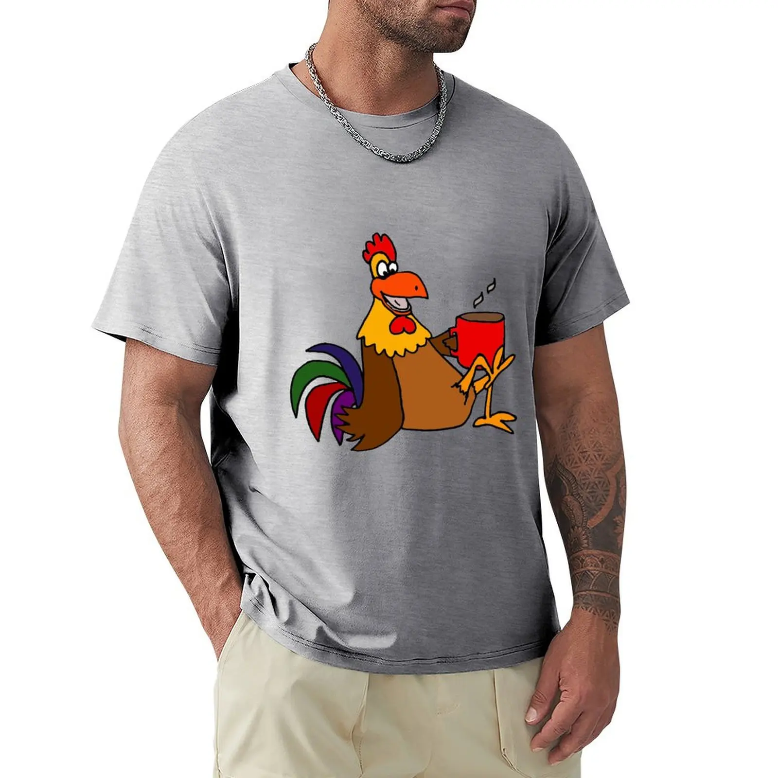 

Cool Funky Rooster Drinking Coffee T-shirt blanks animal prinfor boys plus sizes mens tall t shirts