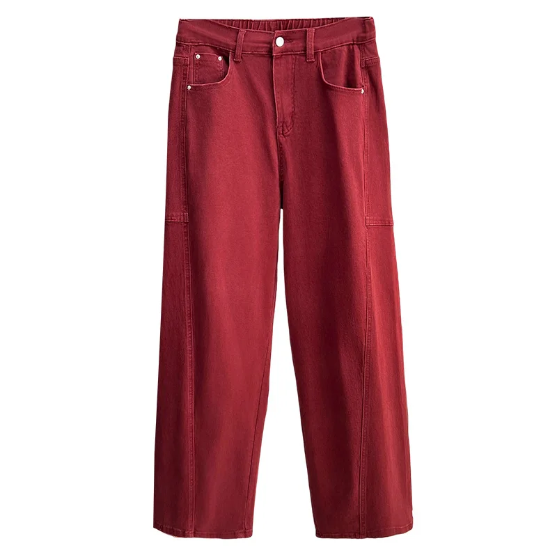 American Wide Leg Jeans Women Fall New Plus Size Loose Stretched Casual Straight Long Pants 8920