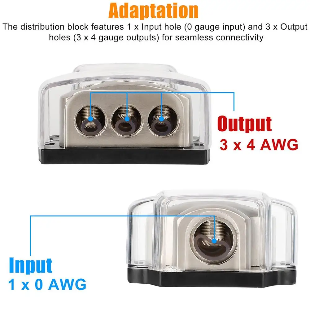 2pcs Amplifier Power Distribution Block 1 X 0 Gauge In 3 X 4 Gauge Out 3-Way Car Audio Splitter Ground Distributor Fuze Box