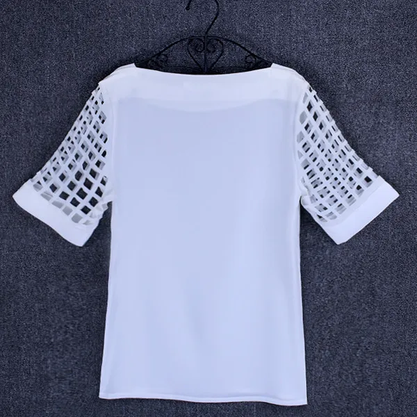 Summer Fashion Women Blouses & Shirts Hollow Out Sleeve Slash Neck Chiffon Blouse Plus Size