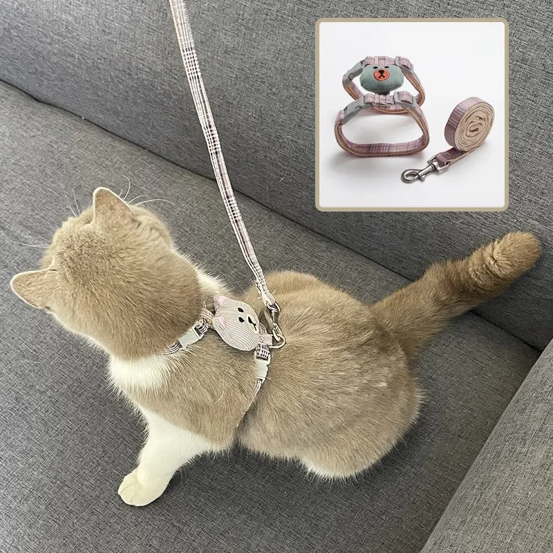 

Шлейка для маленьких собак и кошек, регулируемый ремень для домашних животных, клетчатый нагрудный жилет, поводок, аксессуары для собак