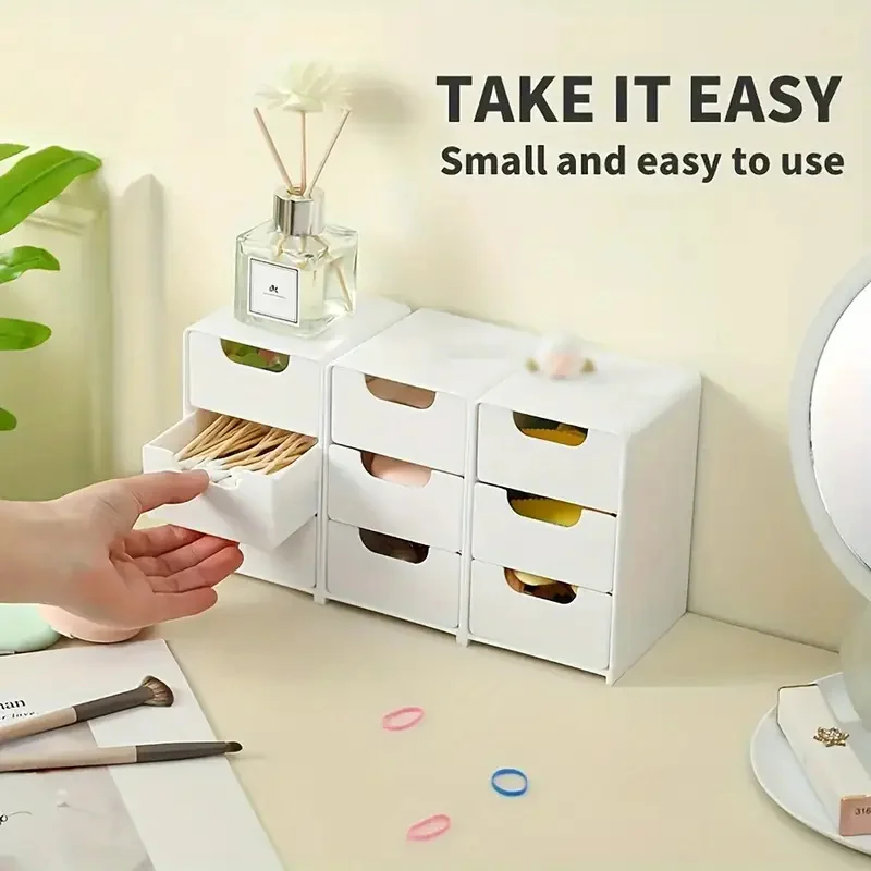 3-Tier Cosmetic Storage Organizer with Drawers – Multifunctional Plastic Makeup & Jewelry Countertop Storage Box