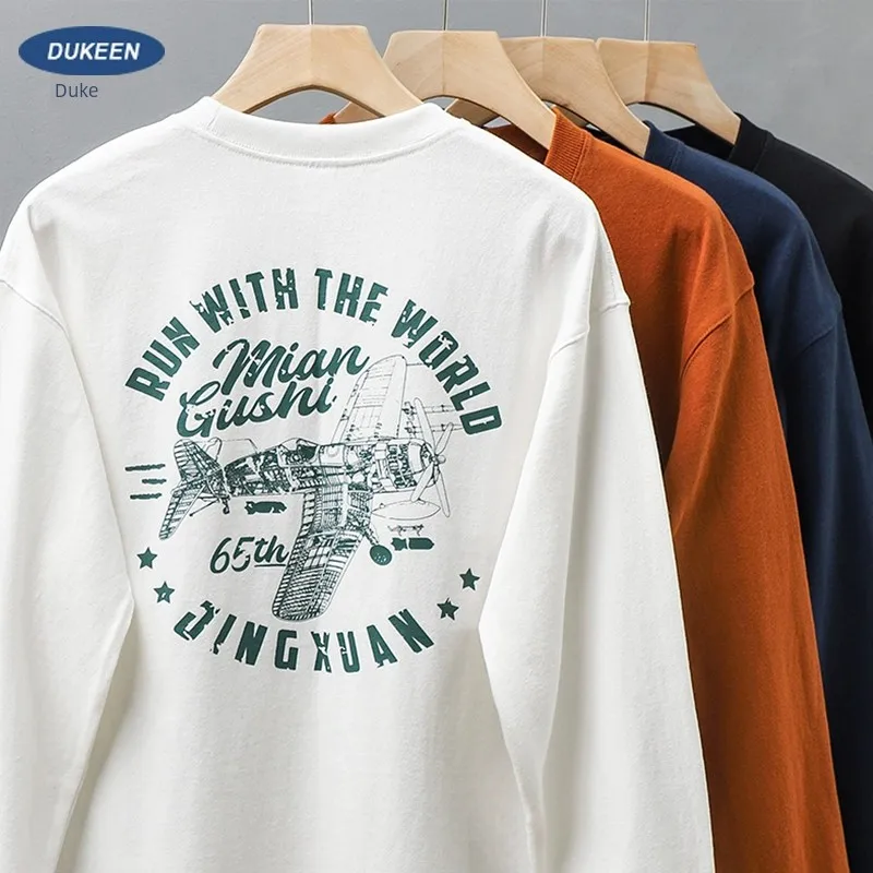 

EN American 320g Pure Cotton Long Sleeved T-shirt Autumn Fighter Print Bottom Sweater For Men