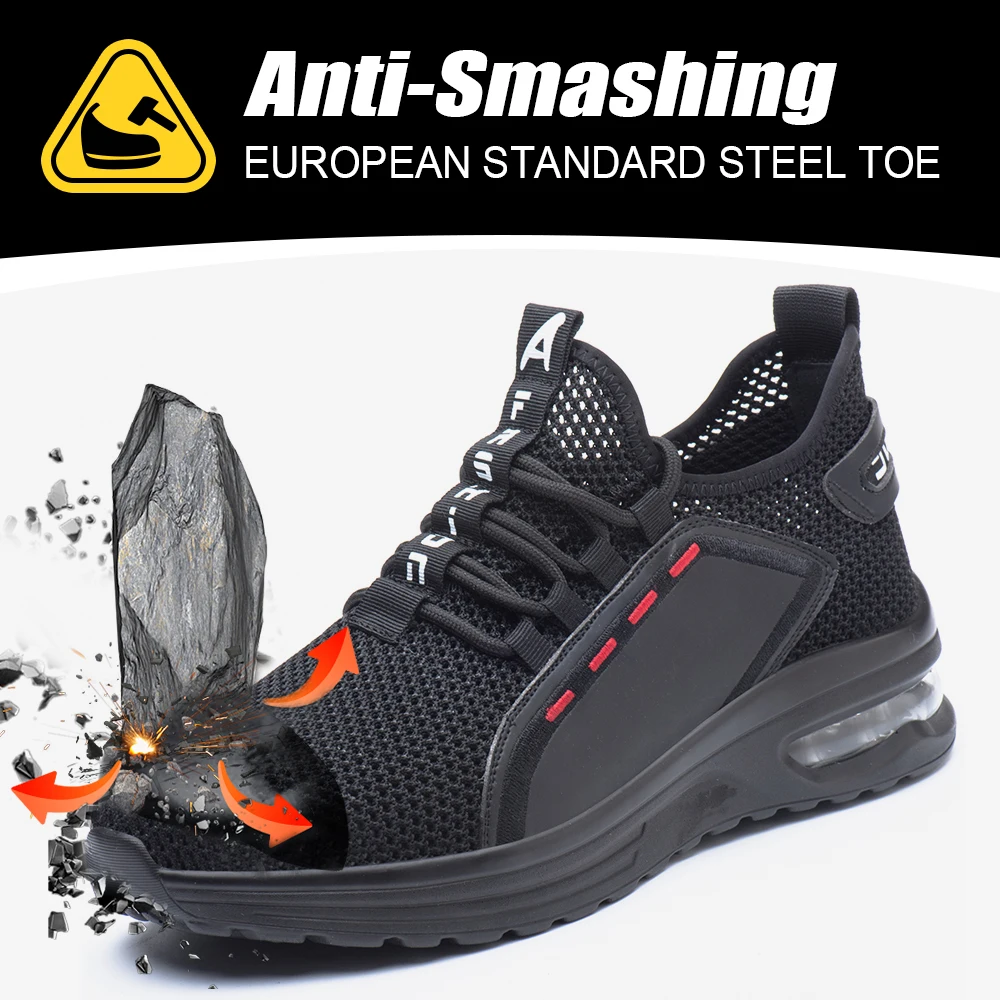 Scarpe antinfortunistiche estive in rete da uomo Puntale in acciaio Scarpe da lavoro leggere e traspiranti anti-schiacciamento Tomaia in maglia Kevlar a prova di inserimento - immagine 4