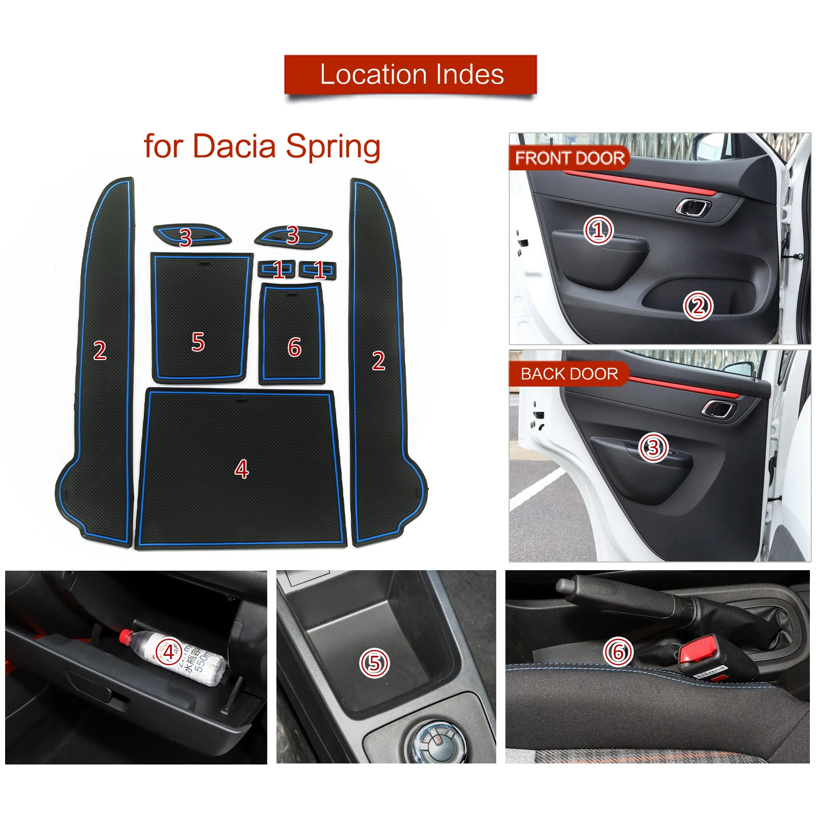 Anti-Slip Gate Slot Mat for Dacia Spring 2021 2022 2023 Interior Accessories Non-Slip Door Groove Pad Cup Holder images - 6