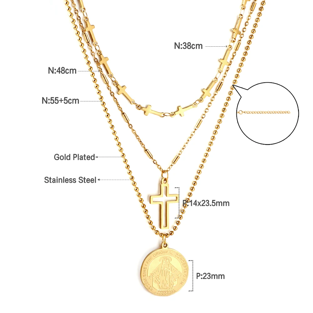 LUXUKISSKIDS Triple Necklaces Jesus Cross Long Pendant