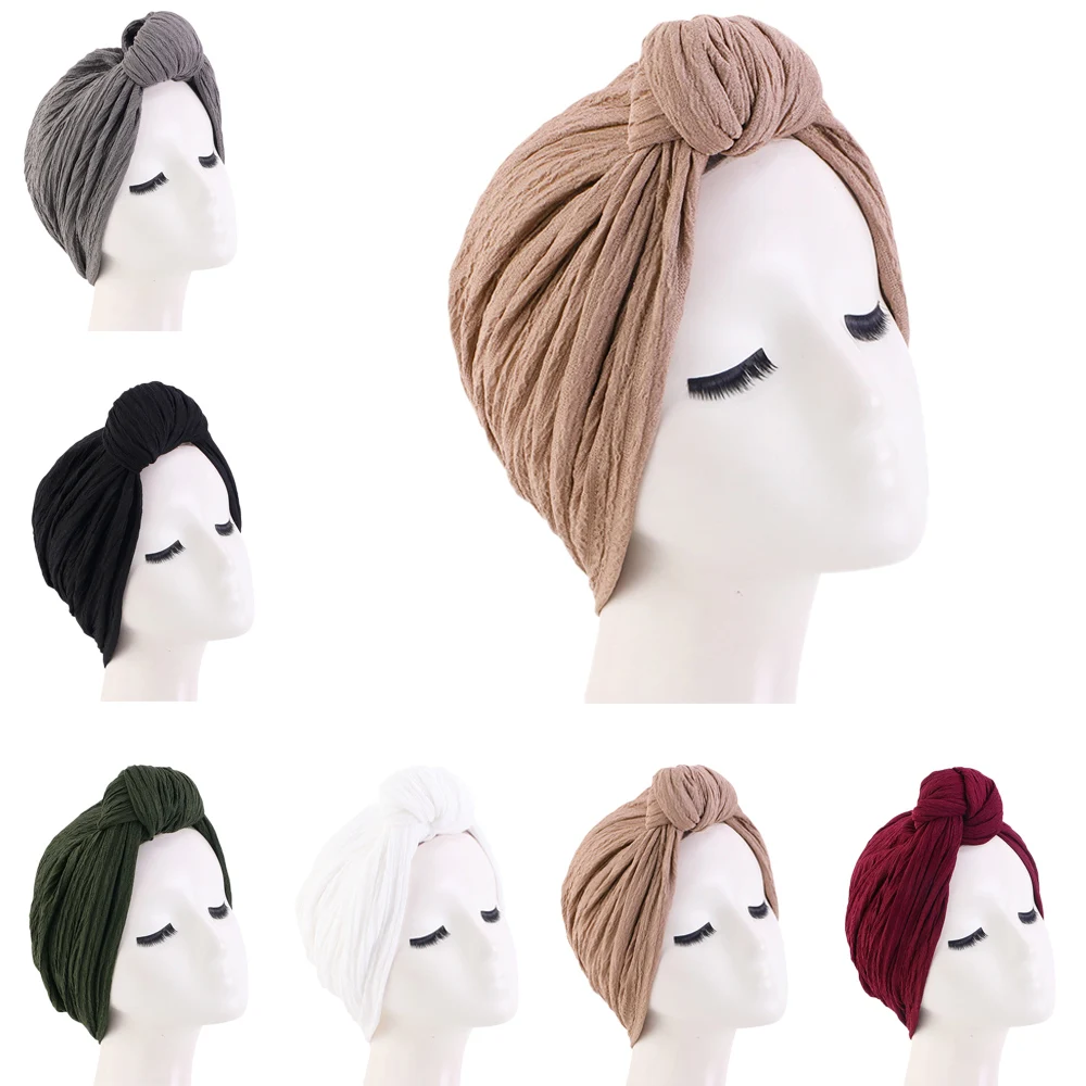 Pleated Glitter Turban For Women - Stretchy Slip-On Headwrap - Brown