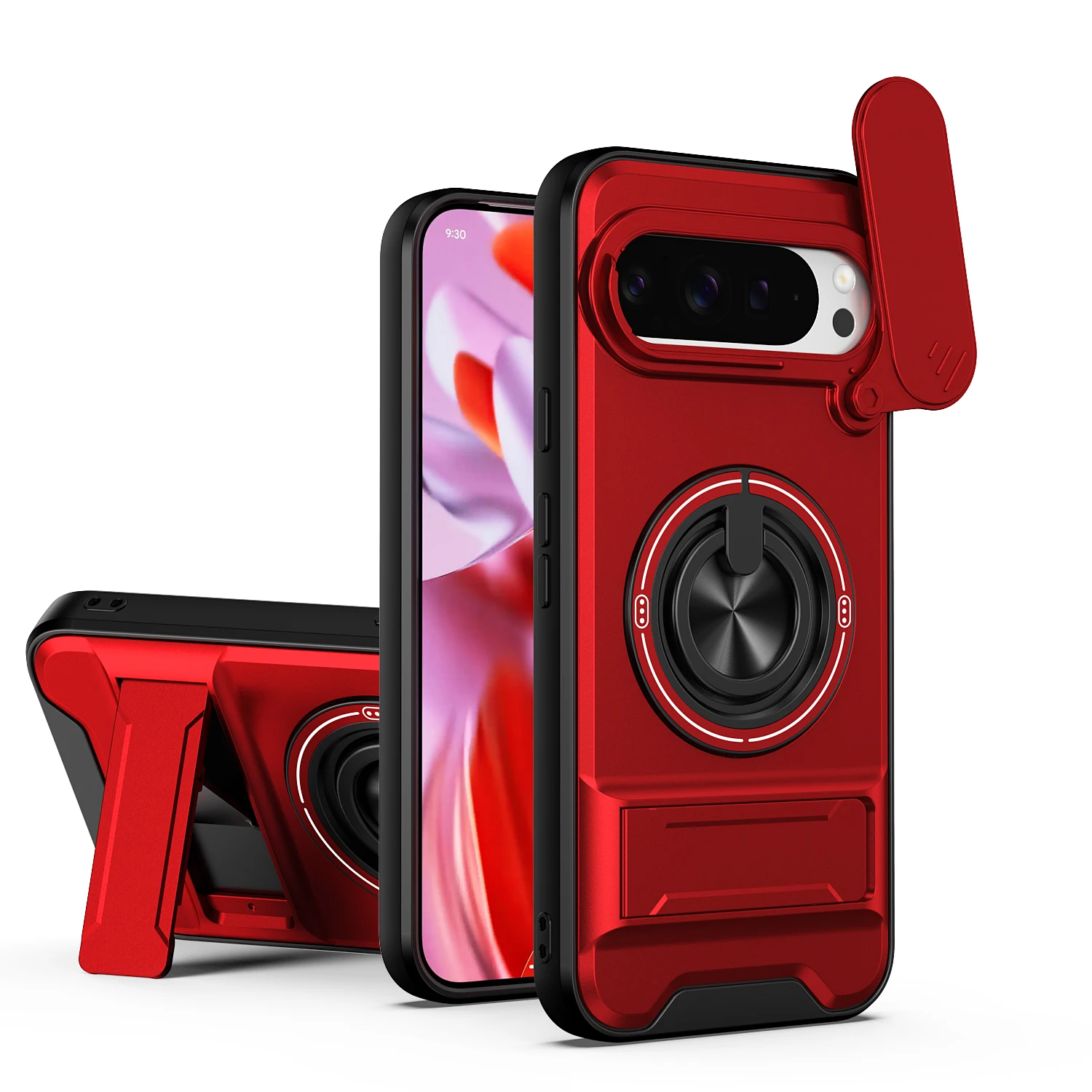 Rotatable Slide Camera Protector Case with Ring Stand - Shockproof Cover