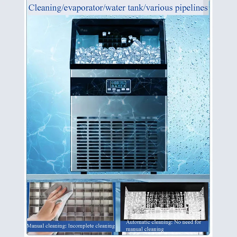 PBOBP Ice Makers,Commercial Ice Maker Machine,100LBS/24H,LCD Panel,Blue Light & Stainless Steel Scoop,Ice Makers