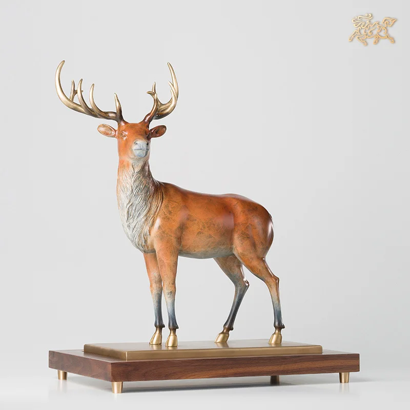 

TOP grade ART Europe Luxury decorative art HOME SHOP hallway Royal David's Deer statue brass Sculpture statue bring GOOD LUCK