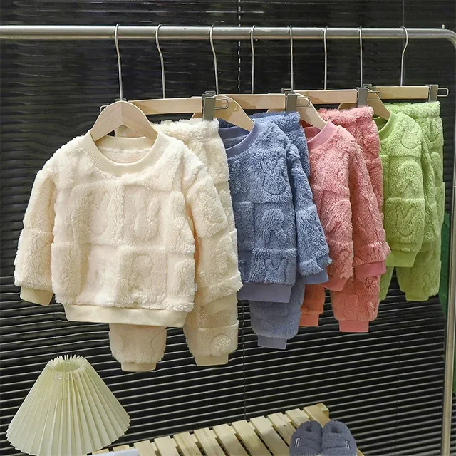 Rocklon Baby Girls Clothes For Children Clothing Sets Autumn Winter Kids Boys Plus Fleece Warm Sweater Tops Pants 2pcs Outfits Suit